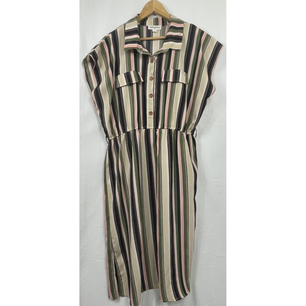 Full Circle Trends Vertical Stripe, Multicolor, Knee Length Dress, Size‎ L